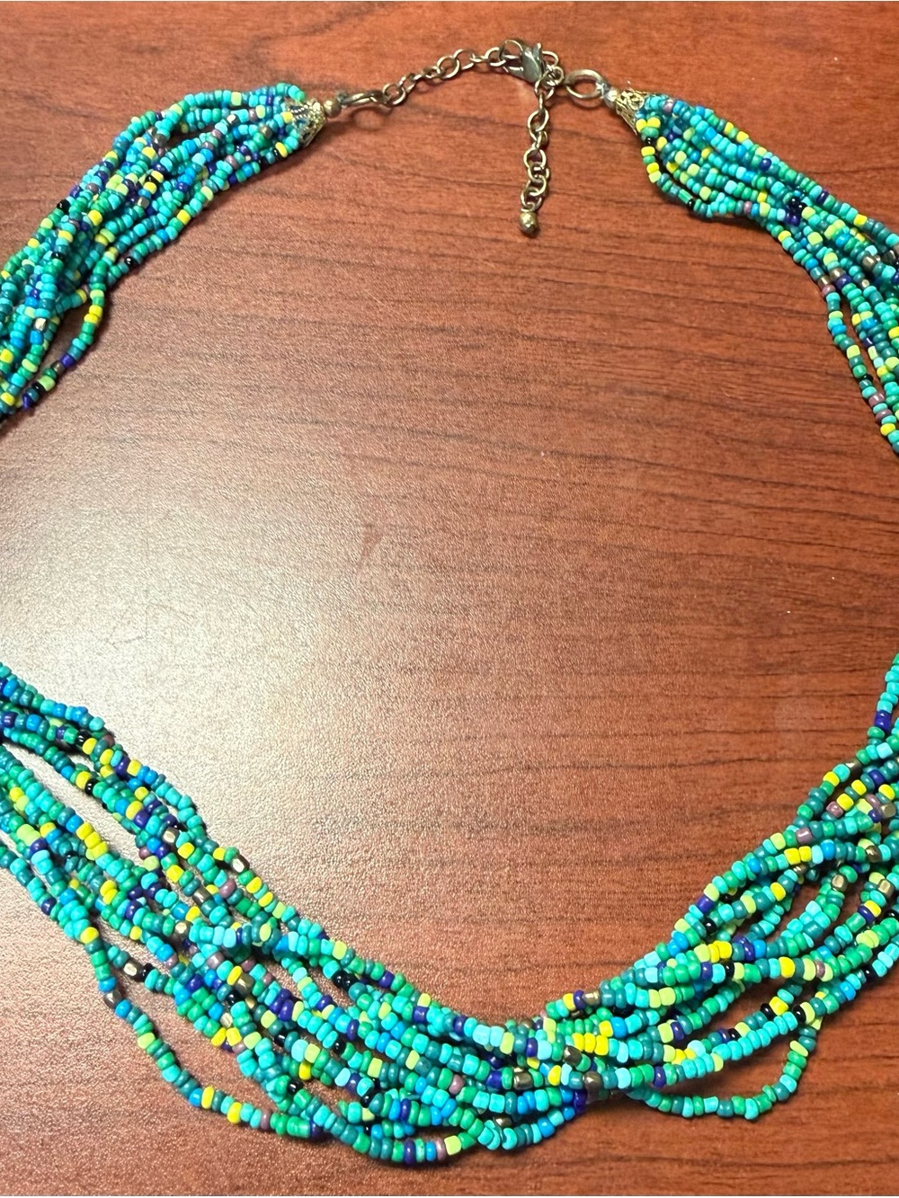 Multi Strand Turquoise, Blue-Green Seed Bead Necklace - Picture 5 of 6